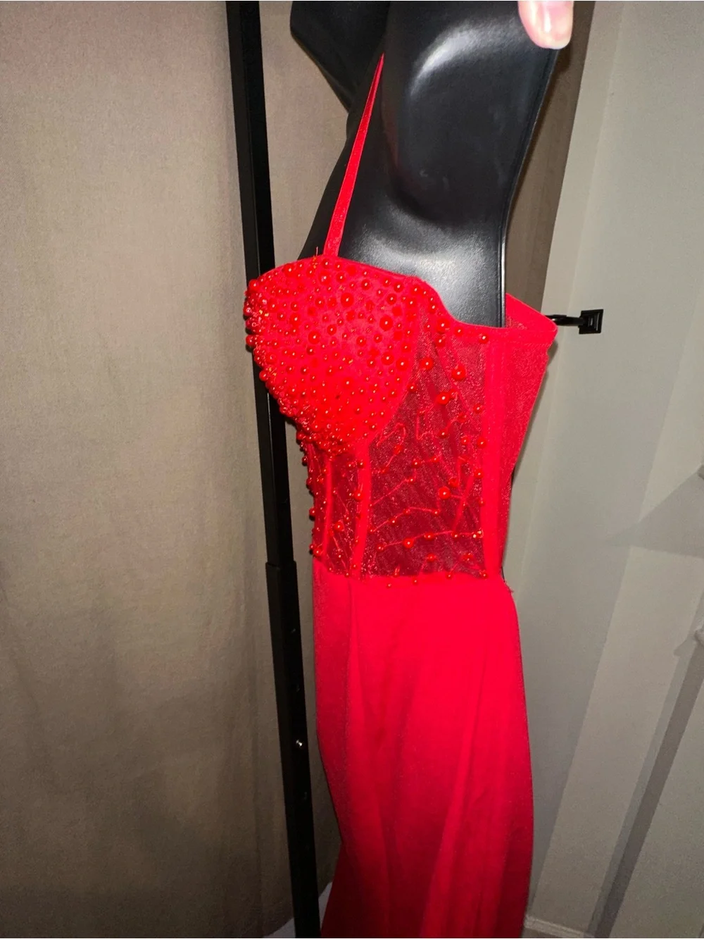 Red Beaded Corset Mermaid Evening Dress